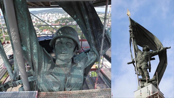 UNIKÁTNE FOTO: Pozrite sa, ako prebiehala obnova sochy vojaka na Slavíne v 40-metrovej výške