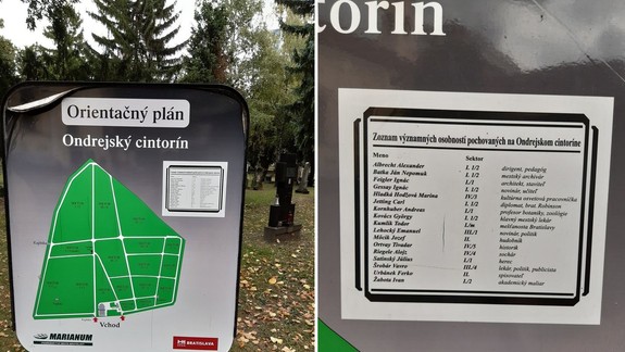 FOTO: Meno prezidenta Michala Kováča na orientačnej tabuli Ondrejského cintorína nie je - prečo?