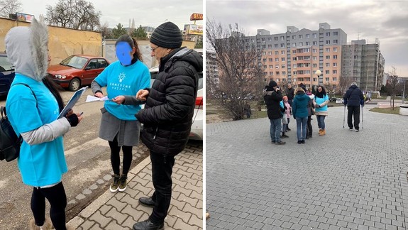 V Bratislave naďalej zbierajú aktivisti podpisy pod dve petície - jedni v modrom a druhí v bielom