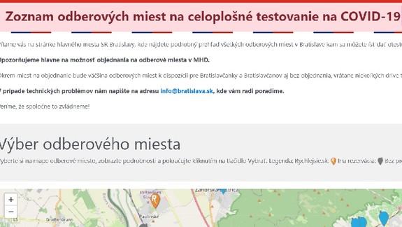 V mestskom rezervačnom systéme na testovanie je voľných 50 percent miest