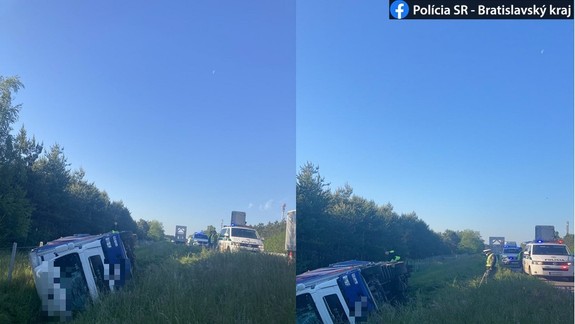 Diaľnicu D2 smerom do ČR blokuje prevrátený kamión