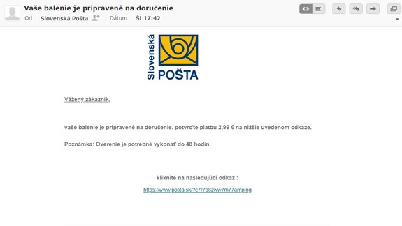 Ďalšie podvodné e-maily v mene Slovenskej pošty - odosielatelia požadujú poplatky za preclenie tovaru