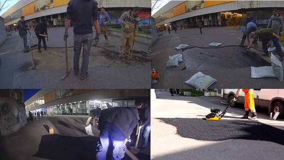 VIDEO: Takto efektne zaplátali dobrovoľníci dieru na chodníku pri hoteli Kyjev