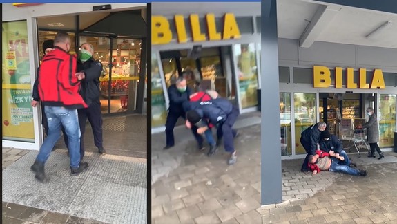 VIDEO: Muž sa chcel nasilu dostať do obchodu - pracovníci SBS ho museli spacifikovať!