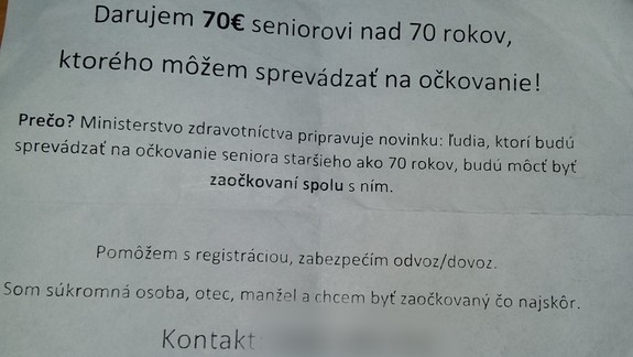 Ktorý senior ma vezme na očkovanie? Zn. Zaplatím!