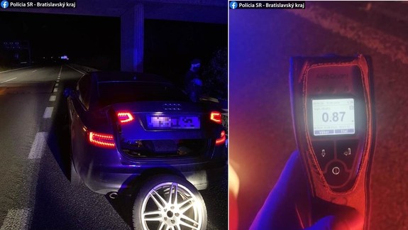 Opitého cudzinca divne jazdiaceho po diaľnici zadržali policajti, keď vymieňal na audine pneumatiku...