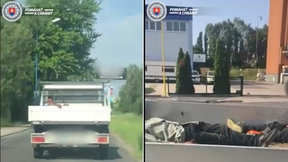 VIDEO: Policajti zastavili nákladné auto s robotníkmi - tí, čo sa do kabíny nezmestili, si ľahli na korbu!