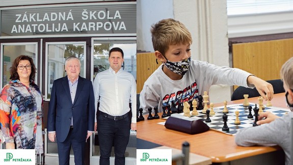 FOTO: Bývalý šachový veľmajster Anatolij Karpov navštívil v Petržalke školu, ktorá nesie jeho meno...