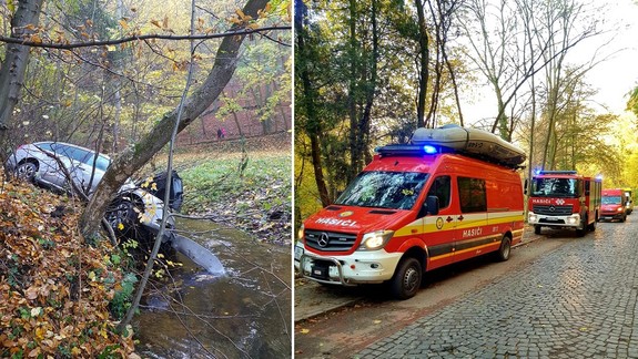 FOTO: Pri mlyne Klepáč skončilo osobné auto  v potoku - zasahovať museli hasiči