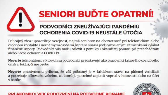 Polícia upozorňuje na podvodníkov - snažia sa pomôcť s ochorením COVID-19, ale ide im o peniaze!