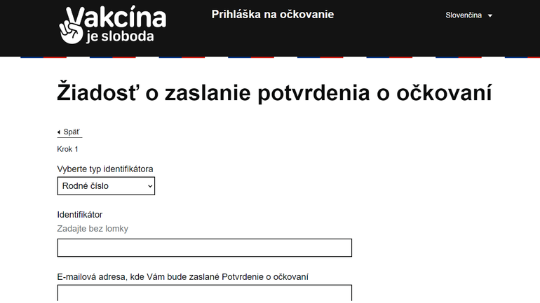 potvrdenie o očkovaní - certifikát