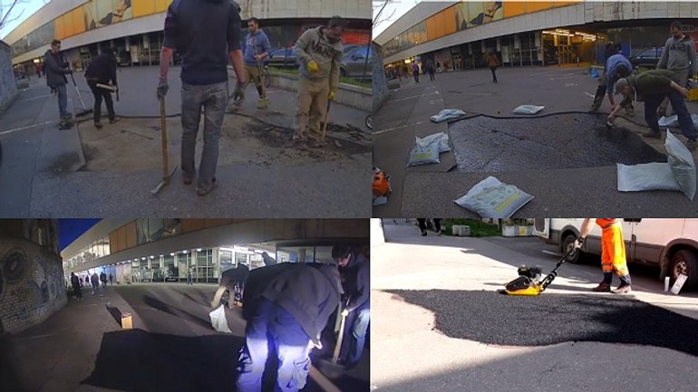 Video: takto efektne zaplátali dobrovoľníci dieru na chodníku pri hoteli kyjev - Jama hotel Kyjev