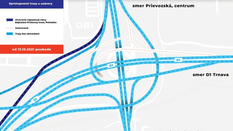 mapa:  nájazdová vetva z Bajkalskej na Prístavný most