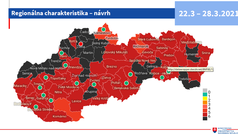 Aktuálne rozdelenie okresov od 22.3 platné